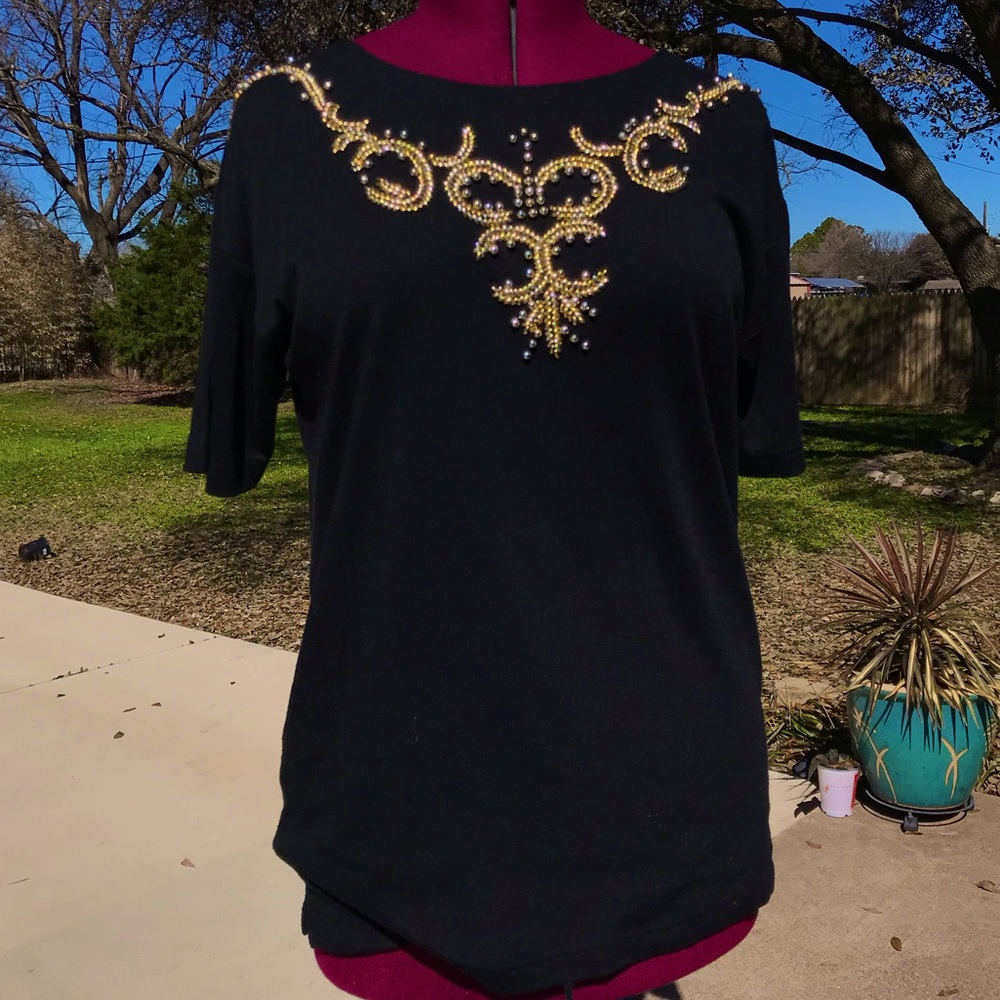 Jamie | Black Blouse with Gold beading S 🔱